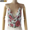 Camisoles Tanks V Neck T-Shirt Sexy Babes Wrapped Chest Metal Sequin Tank Rose Pattern Nightclub Music Festival Party Tops for Women S 231023