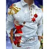 Herrpolos långärmad Autumn Mens Polo Shirts Vintage Christmas 3D Printing Tops For Men Casual Loose Turn-Down Collar dragkedja