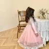 Vestidos de niña Otoño Primavera Vestido ahumado para niñas 3-9Y Arco con volantes Manga larga Ropa de Navidad Moda para niños Fiesta rosa Disfraz de princesa