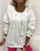 Women's Hoodies Autumn Womens Fashion Long Sleeve Cable Textured Hooded Drawstring Sweatshirt