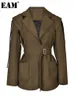 Costumes pour femmes Blazers EAM marron poche ceinturée Blazer femmes grande taille revers à manches longues coupe ample veste mode printemps automne 1DF336616 231021