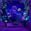 Tapisseries 1pc astronaute forêt champignon escent papillon soleil tapisserie lumière noire Polyester tenture murale pour salon 231023