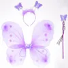 Hair Accessories Kids Butterfly Headband Wings Wand 3 Pcs Set Girls Summer P ography Outfit ChildrenYellow Green Purple Pink Fairy Tale Props 231021