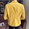 Camisas casuais masculinas verão blazers jaqueta de manga média ternos casuais para homens roupas protetor solar fino botão casaco coreano magro sólido tops traje homme 231023