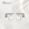 Pendientes LORIELE Perlas de moissanita auténtica de 7 mm cultivadas en agua dulce para joyería de diamantes de plata de ley