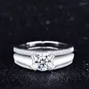 Cluster Rings Trendy Zircon Couple Ring For Women Men Open Adjustable Crystal Engagement Wedding Band Bridal Jewelry Accessories Anillos