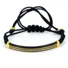Bracelets de charme Bracelets en cuir pour hommes Rivière protégeant Micro Pave Black CZ Bracelet en macramé pour
