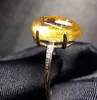Anéis de cluster Anel de quartzo rutilado de ouro natural para mulheres senhora homem presente de cura 14x8mm contas 925 cristal de prata jóias ajustáveis