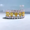 Bagues de cluster Printemps Qiaoer Luxe 925 Sterling Argent Citrine Haute Carbone Diamant Gemstone Bohême Bague Pour Femmes Bijoux Cadeau