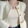 Womens Sweaters Rimocy Elegant Knitted White Jacket Women Round Neck Autumn Winter Fuzzy Cardigan Woman Long Sleeve Sweater 231023