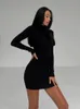 Urban sexy jurken XIZOU gebreide witte jurk coltrui lange mouw bodycon herfst winter elegante feestavond zwart voor dames 231023