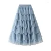 Jupes Zaroy Tutu en cascade gâteau longue Tulle couches taille haute plissée a-ligne fil Maxi jupe datant porter robe de bal fête Faldas