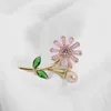 Brooches Pretty Pink Floret Copper Pins Zircon Paved Flower Brass For OL Girls Suit Coat Dress Party Jewlery