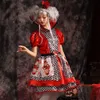 Costume di Halloween Donna Designer Costume Cosplay Costume di Halloween Regina del cuore rosso Regina del poker stampata Alice nel paese delle meraviglie Gonna regina del cuore di pesca