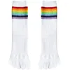 Chaussettes pour femmes, 4 paires de tubes hauts à cinq doigts, rayures arc-en-ciel, noir et blanc, couleur unie, en coton