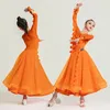 Сценическая одежда, 3 цвета, платье для бальных танцев, костюм для соревнований по вальсу, стандартные платья для выступлений с длинными рукавами VDB7473