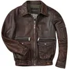 Men's Leather Faux Leather Men Stone Distressed Genuine Leather Jacket Top Layer Cowhide Air Force Flight Jackets Vintage Fashion Redbrown Corium Coat 231021