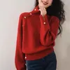 Kadın Sweaters Koreli Altın Düğmeleri Burtleneck Sweater Sonbahar Kış Vintage Düz Renkler Örgü Kadınlar İçin Tutkanı T271