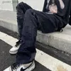 Herrbyxor broderade lapphål raka jeans män och kvinnor sömmar jogging byxor trend lösa breda benhiphopbyxor heta försäljning ins Q231023