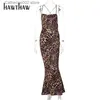 Urban Sexy sukienki Hawthaw Women Autumn Winter Rleevele Body Printed Bodycon Long Straps Dress Streetwear 2021 Fall Ubrania Hurtowe Przedmioty T231023