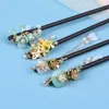 Hair Clips Glaze Flower Wooden Hairpins With Tassel Ancient Costume Hanfu Hairwear Boho Ethnic Disk Handmade Buyao Women