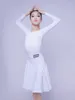 Stage Wear Enfants Latin Dance Performance Robe pour filles Blanc Jupes à manches longues Costume Samba Chacha Vêtements DQS13946
