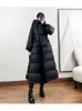 Damen down Parkas Winter lange dicke Jacke für Frauen mit Kapuzen -Pull -Kette und breite Manschetten modische Pufffischschwarze Navy Snow Coat 231023