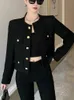 Wełniane mieszanki damskie jesienne francuskie francuskie mała pachnąca pachnąca tweedowa płaszcz Kobiety Eleganckie swobodne wełniane krótkie płaszcze streetwearne odzież na top 231021