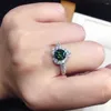 Anneaux de cluster Yangfx Couleur Argent Plein Diamant Huit Coeurs Flèches Imitation Bleu Vert Mosang Bague Ouverte Bijoux Femme