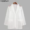 Casual overhemden voor heren Mode Mannen Mesh Blazers Transparante revers Lange mouwen Sexy casual jassen Eén knop Streetwear Party Herenpak S-5XL INCERUN 231023