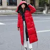 Veste d'hiver longue et brillante à capuche pour femme, manteau épais et rembourré, à la mode, au-dessus du genou