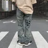 Jeans da uomo High Street da uomo Lettera Stelle Ricamo Strappato Pantaloni da uomo retrò in denim lavato dritto Hip-hop oversize sciolto Harajuku