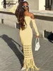 Urban Sexy Dresses Dulzura Autumn Knitted Tassel Y2K Clothes Long Sleeve Backless Tube Bodycon Maxi Dress For Women 2023 Club Party Elegant Outfits T231023