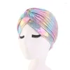 Grampos de cabelo Mulheres Laser Caps Colorido Silk Ruffle Metálico Turbante Capa Acessórios Onda Bonnet Salon Hat Jóias