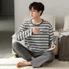 Men's Sleepwear High Quality Men Pajamas Suit Pure Cotton Long Sleeved Autumn Winter Nightcloth Outdoor Male Breathable Fashion Set 231020