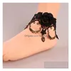 Chevilles 2021 chaîne de pieds de mode rétro européenne et américaine belle rose en dentelle noire sexy bijoux en gros de livraison dhrqj