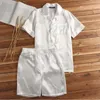 Men's Sleepwear S-5XL Mens Pajamas Sets Silk Satin Soft Nightwear Short Sleeve Tops Lounge Shorts Comfortable Sleep Bottoms Sleepwear Homewear 231021