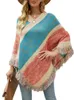 Женская накидка, осенне-зимняя накидка с рукавами «летучая мышь», пончо в радужную полоску, женская мода, свитер, плащ, пуловер, шаль, женская накидка с кисточками 231023