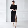 Robes de soirée femmes Cocktail pour les mariages sirène demi manches robes simples Midi côté fente O cou trompette robe noire