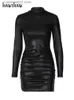 Urban Sexy sukienki Hawthaw Women Long Sleeve Club Bodycon Streetwear Black Krótka mini sukienka 2022 Fall Clothing Hurtowe przedmioty dla biznesu T231023