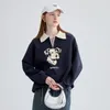 Sweats à capuche pour femmes Vintage Cartoon Dog Imprimer POLO Sweat-shirt surdimensionné Femmes Preppy Girls Streetwear Kawaii Vêtements Coréen Haut d'hiver