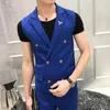 Costumes pour hommes (gilet pantalon) mode Version coréenne coupe ajustée Style britannique Double boutonnage gilet de mariage sans manches ensemble 2 pièces