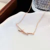 tiffanyly Knot Bow Necklace with Diamond Smooth Mesh Red for Women Style Collar Chain Plated in 18k Rose Gold