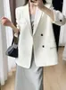 Женские костюмы Insozkdg 2023, роскошный белый пиджак в стиле ретро, женский корейский модный пиджак с длинным рукавом на весну и осень, офисная женская деловая повседневная куртка