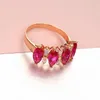 Cluster Rings 585 Purple Gold Horse-eye Red Gem Ring For Women Romantic Creative Plated 14K Rose High End Bow Design Engagement Jewelry