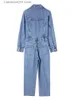 Kvinnors jumpsuits rompers kvinnor denim jumpsuit kvinna jean overall långärmad eleganta jumpsuits y2k streetwear 2023 vänd ner krage vintage ny kvinna t231023