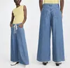 Jeans pour femmes 2023 printemps et été mince taille haute bleu ciel cordon de serrage ample jambe large pantalon à neuf points pour les femmes