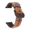 Watch Bands Vintage Genuine Leather Strap Handmade Bamboo Grain Watchband With Black Metal Buckle Band 20mm 22mm 24mm