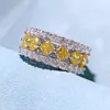 Bagues de cluster Printemps Qiaoer Luxe 925 Sterling Argent Citrine Haute Carbone Diamant Gemstone Bohême Bague Pour Femmes Bijoux Cadeau