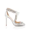 Dress Shoes Spring Pointed Rhinestone Stiletto Banquet Female Sandals White Custom-made Large Size Fringed Bridal Wedding